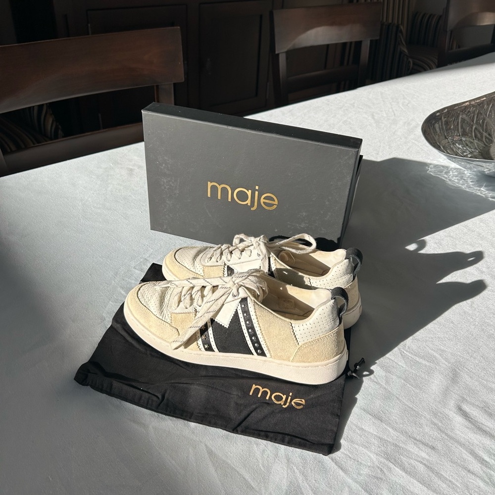 Maje Cream and Black Casual Sneakers